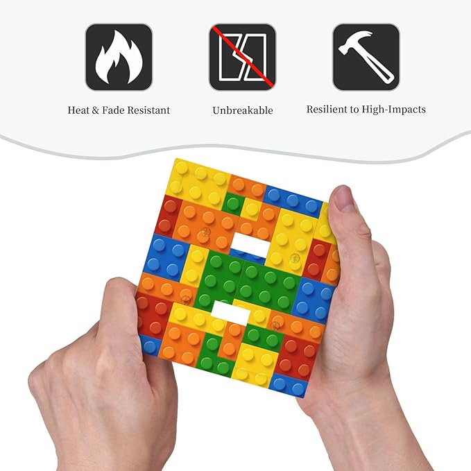 Building Blocks Theme Colored Bricks Print Decorative Switch Plates 2 Gang Double Toggle Outlet Light Switch Cover Wall Plate Electrical Faceplate for Room Office Home Decor