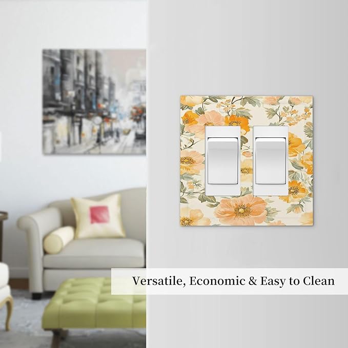 Decorative Outlet Covers Vintage Floral Pastel Flower Pattern 2 Gang Double Rocker Light Switch Cover Plate Electrical Switch Plate Cover Decorate GFCI Wall Plate for Bedroom Cabin Decor