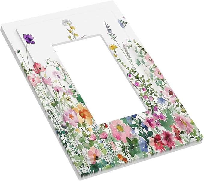Decorative Outlet Covers Boho Colorful Flowers Plant Rustic Wildflower 1 Gang Single Rocker Light Switch Cover Plate Wall Plates GFCI Faceplate for Bed Room Bathroom Decor