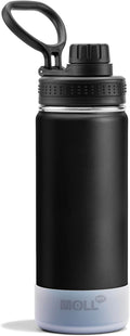 Kids Insulated Water Bottle-18 oz Stainless Steel Vacuum Wide Mouth Sports Flask with Silicone Boot-Reusable Metal Leak Proof Travel Water Bottle for Girls Boys, BPA-Free(Blak)