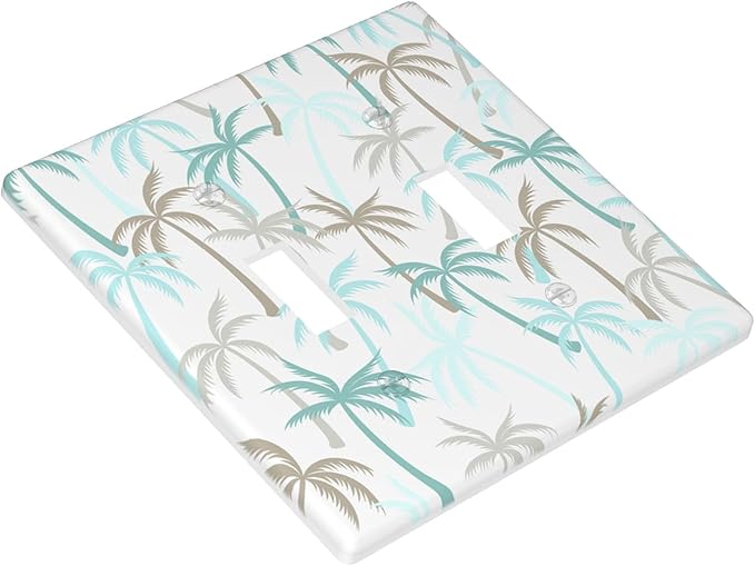 Tropical Palm Tree 2-Gang Double Toggle Switch Plate, Green Palm Leaf Wall Plate for Beach House, Sunroom, Bathroom & Home