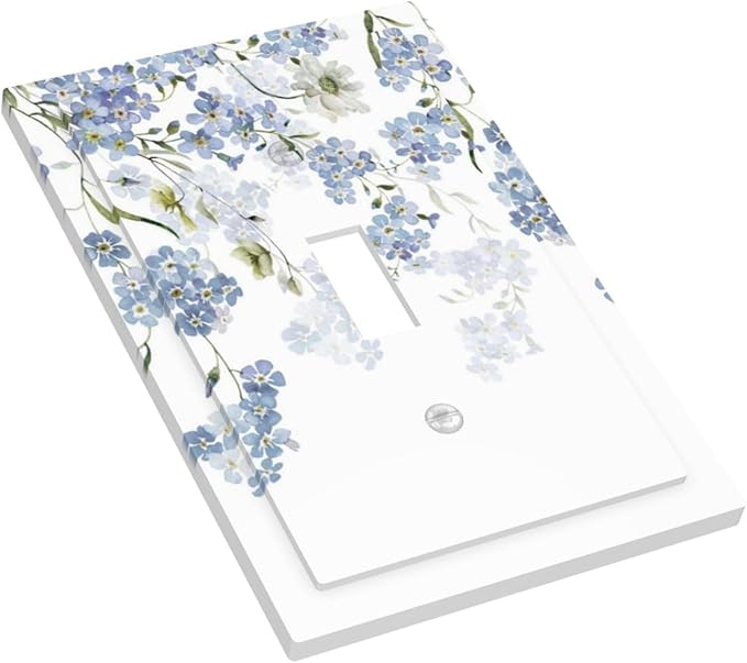 Hydrangea Blue Flowers Watercolor Floral Decorative Light Switch Cover 1 Gang Single Toggle Device Electrical Faceplate Switchplates Decorator Outlet Wall Plate for Bed Room Living Room Decor
