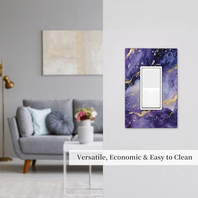 Decorative Outlet Covers Modernity Abstract Purple Golden Marble 1 Gang Single Decora GFCI Device Light Switch Covers Plate 1 Rocker Wall Plate Jumbo Switch Cover Plate