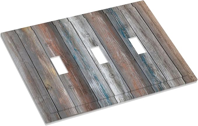 Light Switch Cover Vintage Blue Grey Wood Plank 3 Gang Wall Plate Triple Light Switch Plate Rustic Country Toggle Decorative Outlet Covers Electrical Switchplate for Farmhouse Home Decor