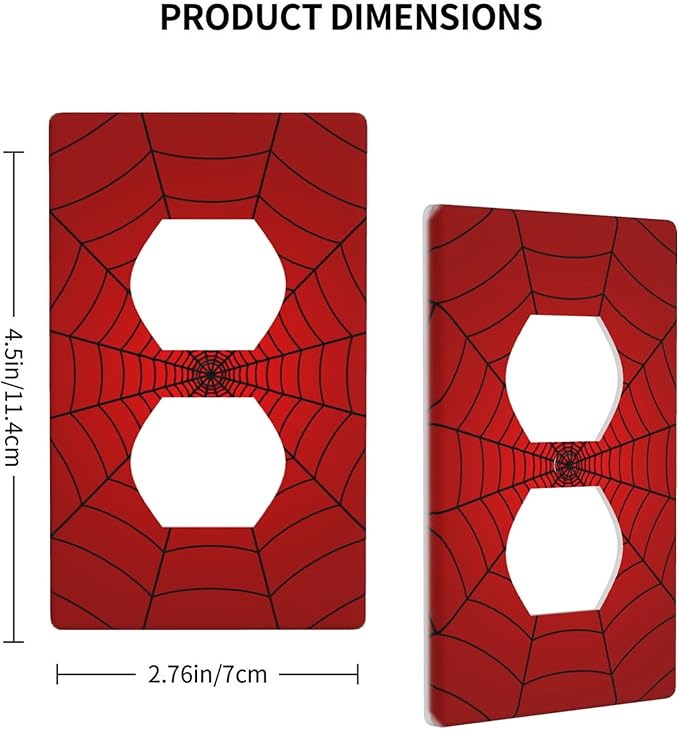 Red Spider Web 1-Gang Duplex Wall Plate, Hero Theme Cartoon Outlet Cover Decorative Faceplate for Boys Room, Game Room & Man Cave 4.50" x 2.76"