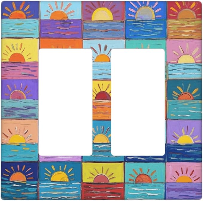 Sunrise Double Rocker Wall Plate Decorative 2 Gang Light Switch Covers Electrical Switchplate Home Decorate Faceplat for Bathroom Bedroom Kitchen Room 4.5 x 4.5 Inch