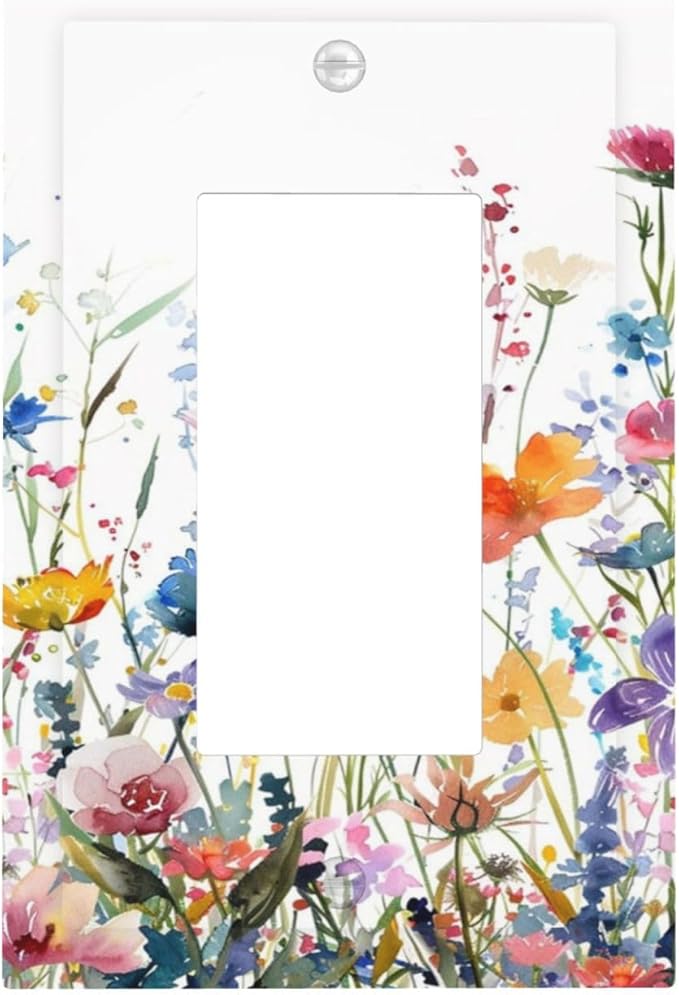 Watercolor Wildflowers Colorful Floral Plant Decorative Outlet Covers 1 Gang Single Rocker Light Switch Cover Plate Wall Plates GFCI Faceplate for Bedroom Living Room Decor