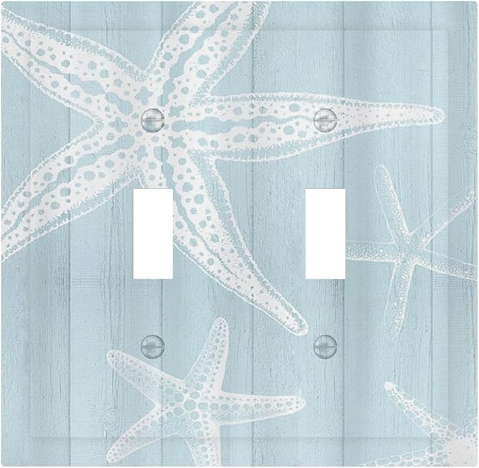 Outlet Covers Blue Wooden Plank Starfish Ocean Vintage 1 Gang Duplex Light Switch Cover Plate Decorative Wall Plates Electrical Switchplate Receptacle for Bathroom Bedroom Decor（2 Pack）