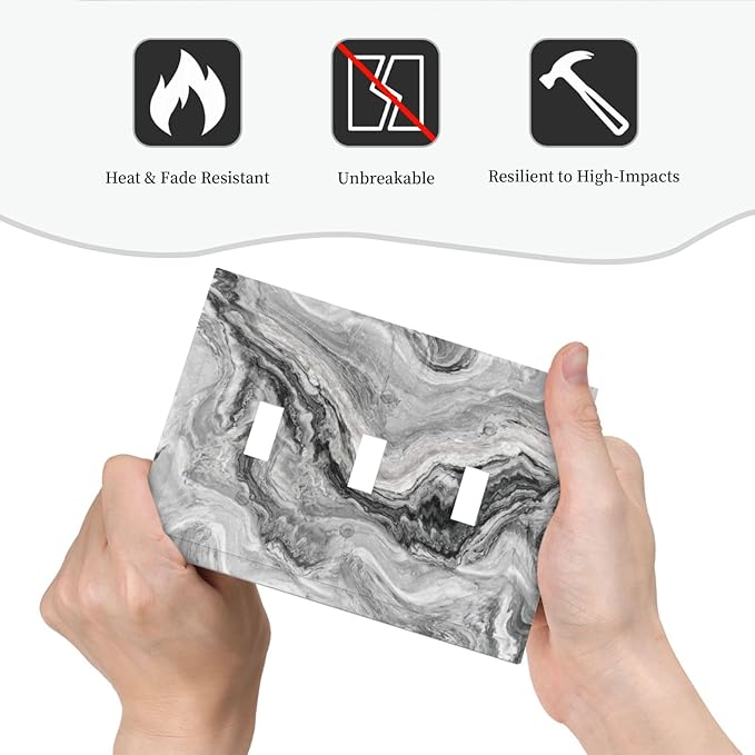 Beautiful Grey Marble Texture Simple Abstract Print Decorative Switch Plates 3 Gang Wall Plate Triple Toggle Light Switch Cover Faceplate Electrical Wall Panels for Bathroom Kitchen Decor