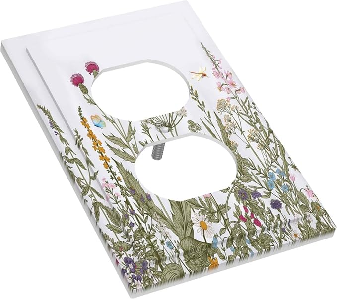 Rustic Wild Floral Vintage Teal Botanical 1 Gang Outlet Plate Duplex Decorative Outlet Covers Electrical Receptacle Lightswitch Faceplate 5" X 3"