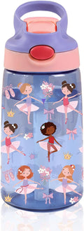 14oz Ballet Kids Water Bottle with Straw Lid - Ballerina Water Bottles for Kids, Leakproof, Lightweight, Durable Plastic Bottles for School, Pink Ballet Gift Cup for Girls Birthday Gifts