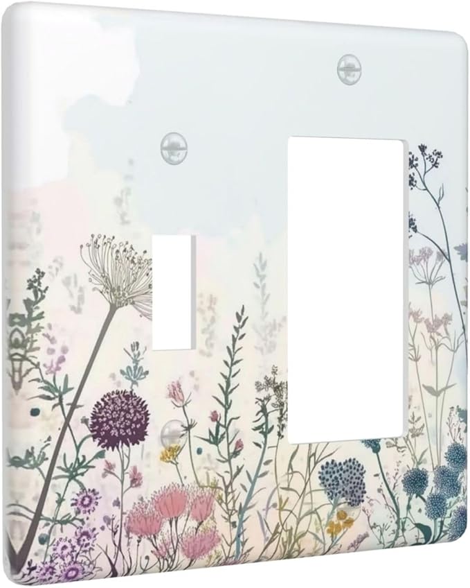 Colorful Wildflower Watercolor Dandelion Floral Outlet Covers 1 Toggle 1 Rocker Combination Decorative Wall Plate Electrical Switch Plates Light Switch Cover Plate For Cabin Home Decor