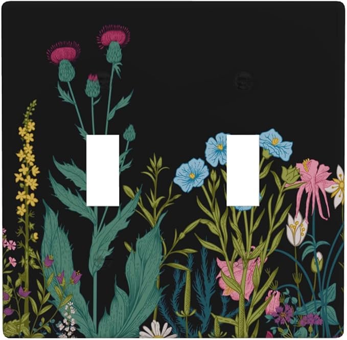Boho Flowers Colorful Floral Double Light Switch Cover Plates Decorative 2 Gang Wall Plate Double Toggle Lightswitch Cover