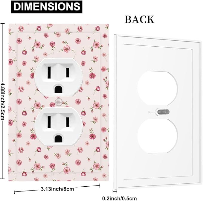 Pink Ditsy Floral Duplex Wall Plate - 1-Gang Standard US Size French Country Petite Floral Outlet Covers, Vintage Shabby Chic for Girls Room