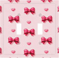Pink Bow & Heart Double Toggle Switch Cover - 2-Gang Standard US Size Preppy Coquette Light Switch Covers, Sweetheart Girly Pattern for Girls Room