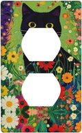 Decorative Art Light Switch Covers Cute Cat & Floral 1 Gang Single Duplex Outlet Wall Plate Switchplate Electrical Faceplate for Home Decor