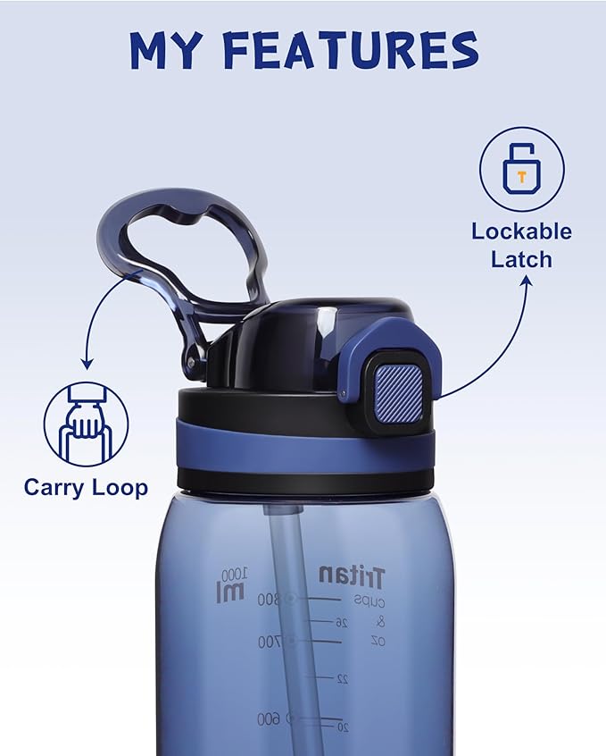 Opard Peak 1000 ml/32 oz Water Bottle with Straw Cap, BPA-Free, Leak Proof Flip Top Bottle