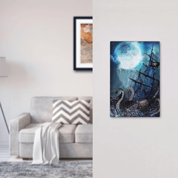 Moon Ocean Nautical Octopus 1 Gang No Device Wall Plate Decorative Blank Light Switch Cover Switchplate Electrical Faceplate for Bathroom Home Bedroom Art Decor