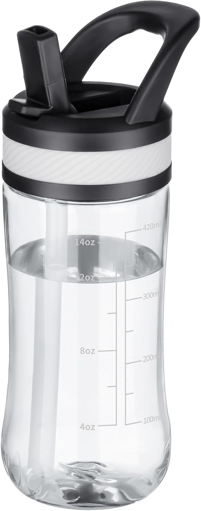 Water Bottle Kids 14oz Flip with Straw Carry Handle, Leakproof, Reusable, Tritan, BPA Free, Suitable for Boys and Girls, Clear