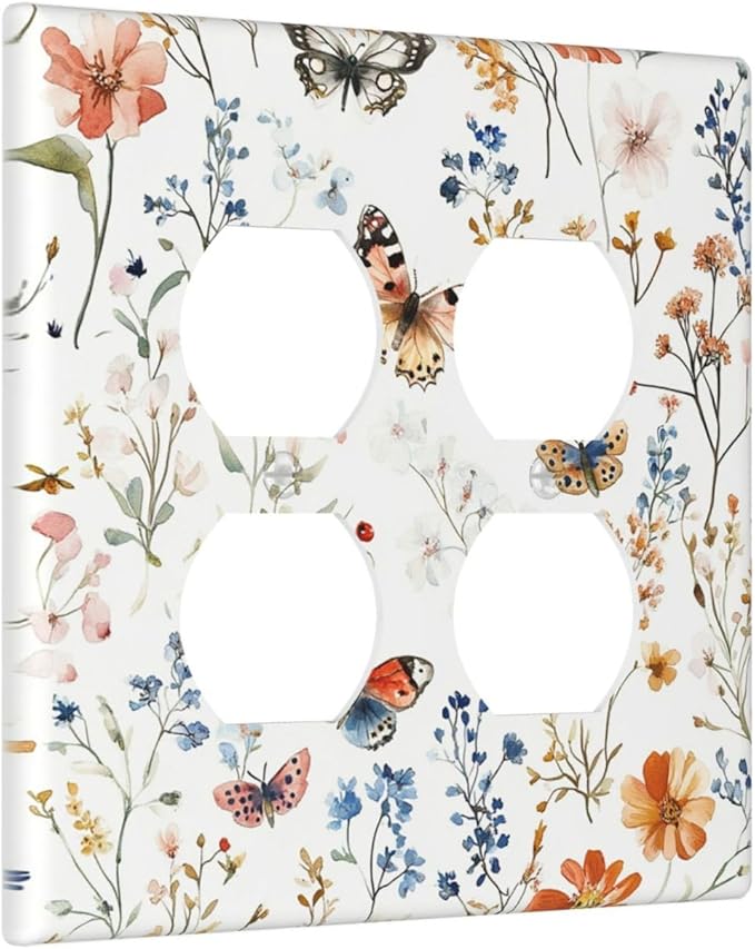 Outlet Covers Vintage Wildflowers Plants Floral 2 Gang Double Duplex Decorative Light Switch Covers Electrical Wallplates Socket Faceplate For Bed Room Living Room Decor