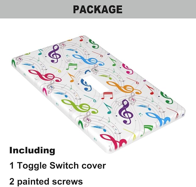 Colored Music Notes Light Switch Cover Plate Music Theme Single Toggle Wall Plate 1 Gang Switchplate Home Decor for Living Room Kitchen 4.5"x 2.76"