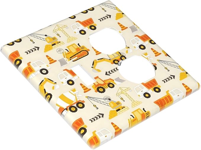 Decorative Outlet Covers Construction Vehicle Yellow Trucks Diggers 2 Gang Light Switch Cover Plate Single Toggle Duplex Wall Plates for Electrical Switch Plate Covers for Home Decor