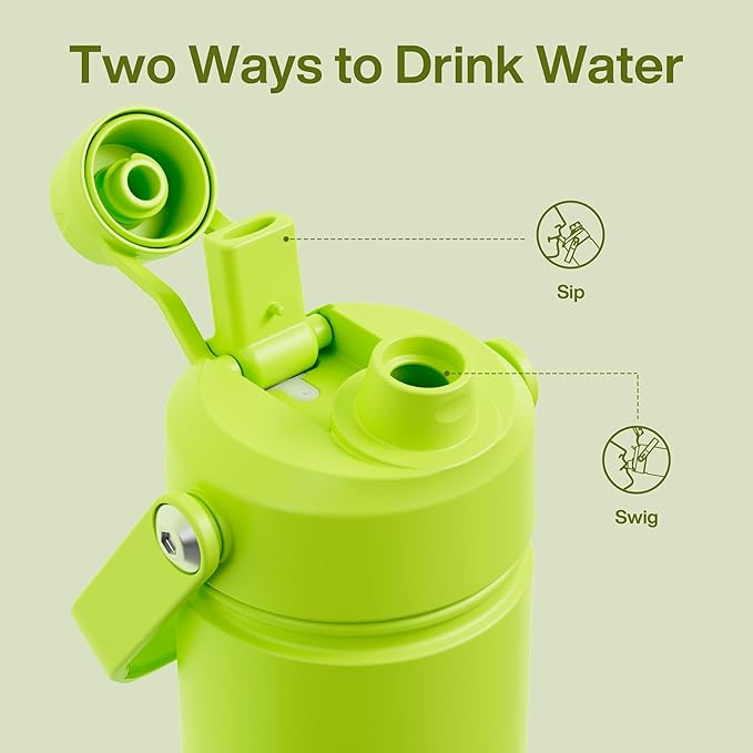 ENCOOL Insulated Water Bottle with Straw Stainless Steel Water Bottle, Leak-Proof, BPA-Free, Double Wall Vacuum Keeps Cold for 24 Hours for Sports, Travel, School (18 oz, Sharp Green)