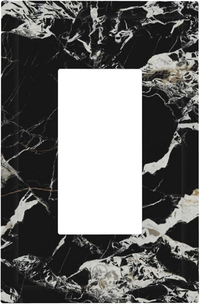 Black Marble Patterns Low Key Luxurious Decorative Outlet Covers 1 Gang Single Rocker Light Switch Cover Plate Wall Plates GFCI Faceplate for Bathroom Kitchen Decor