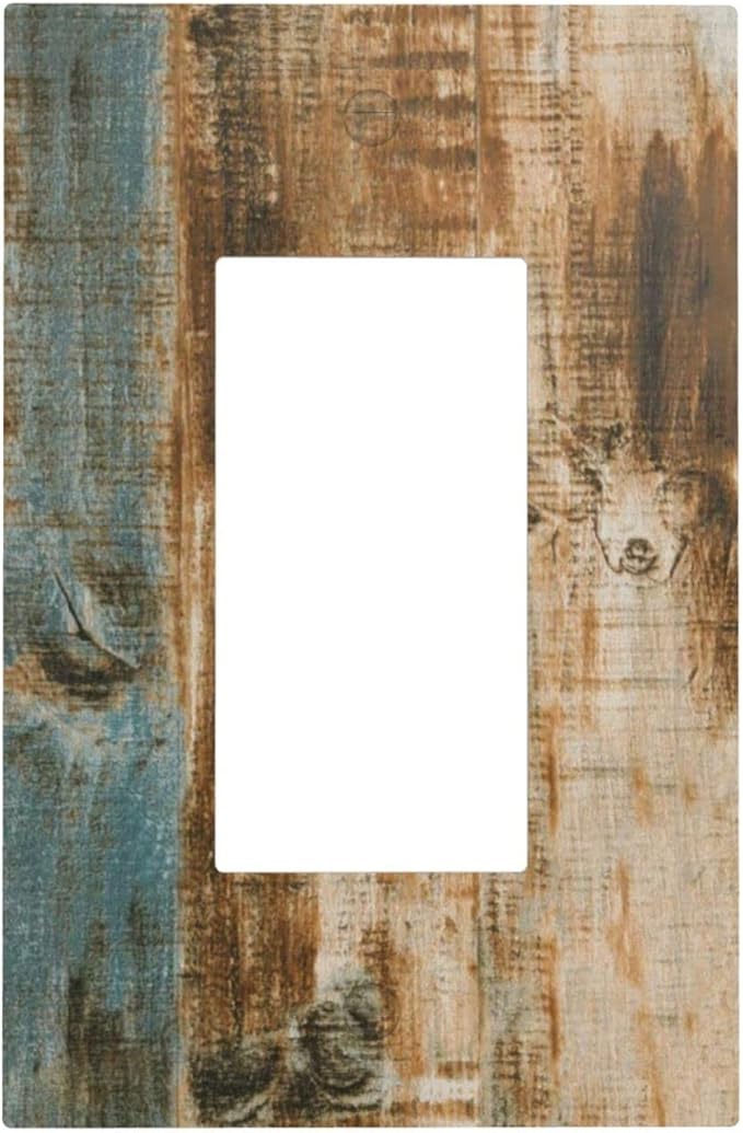 Retro Rustic Barn Wood Teal Green Brown 1 Gang Rocker/Decor Outlet Light Switch Wall Plate Cover Faceplate Decorative Faceplate Switchplates Farmhouse Cabin Bathroom Home Living Room Bedroom Decorate