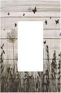 Wildflower Butterfly Grass Dandelion Vintage Wooden Print Decorative Outlet Covers 1 Gang Single Rocker Light Switch Cover Plate Wall Plates GFCI Faceplate for Farmhouse Home Decor