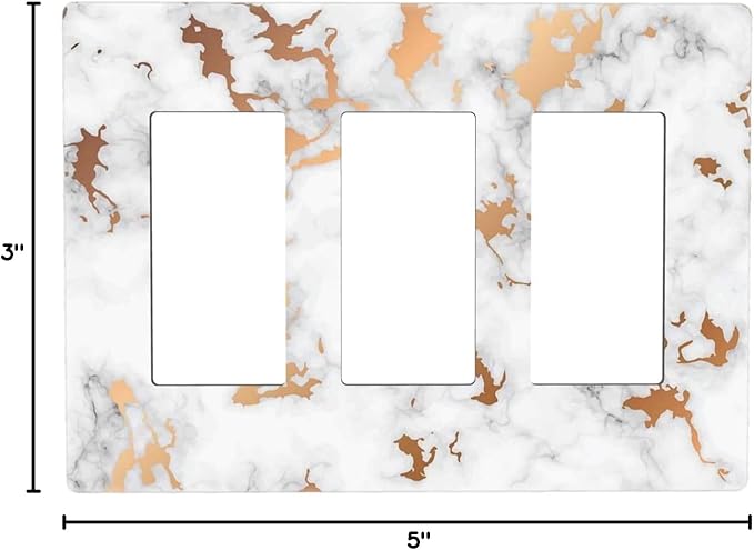 Lexury White Red Golden Marble 3 Gang Triple Rocker/Decora Light Switch Wall Plate Cover Decorative Electrical Faceplate Switchplate for Bathroom Living Room Decor