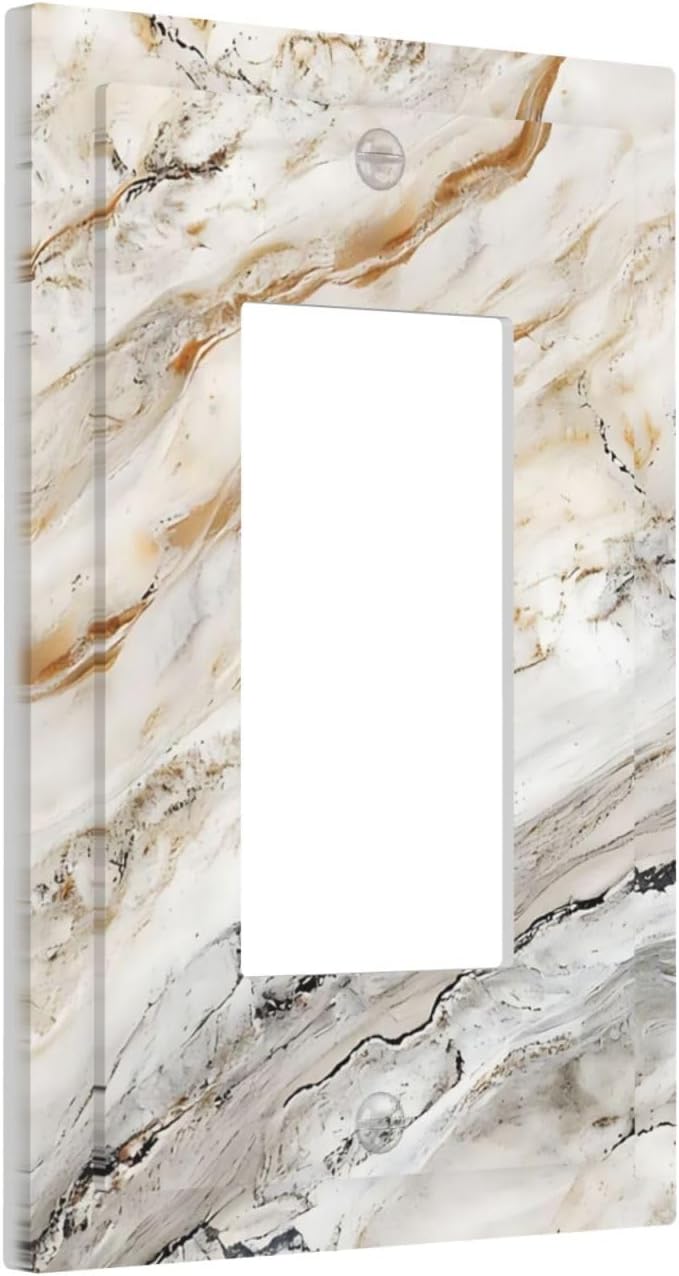 Matte Beige Gold Marble Granite Abstract Print Decorative Outlet Covers 1 Gang Single Rocker Light Switch Cover Plate Wall Plates GFCI Faceplate for Bathroom Kitchen Decor