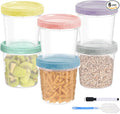 Yomarket 6pcs 32 oz Plastic Containers with Screw Top Lids, Reusable Clear Food Storage Containers with Pen and Brush, Leakproof Freezer Soup Containers, Microwave & Dishwasher Safe