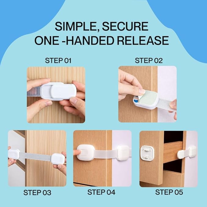 Fridge Strap Locks for Kids (10 Pack) Baby Proof Fridge Lock with Strong 3M Adhesive, Child Safety Refrigerator & Cabinet Locks for Toddlers and Adults