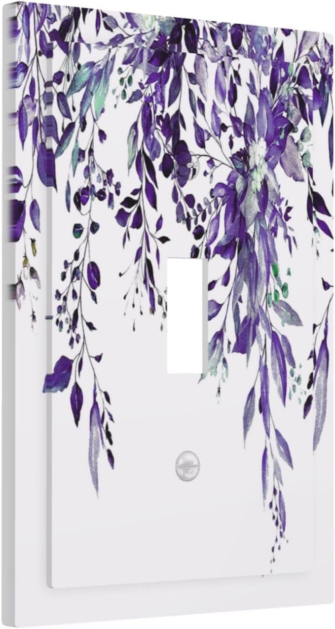 Decorative Light Switch Cover Plate Purple Eucalyptus Boho Olive Leaves Country Unique 1 Gang Wall Plate Cover Single Toggle Switch Plate Covers Jumbo Electrical Switchplate Receptacle