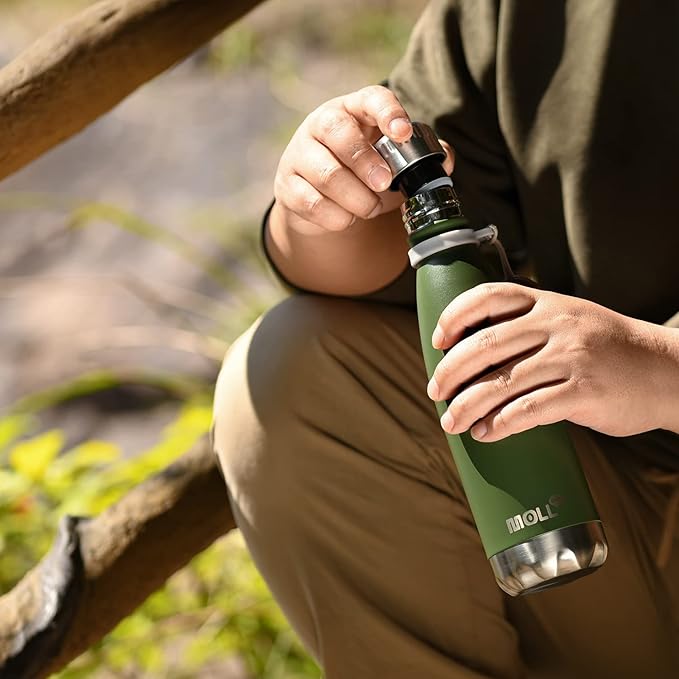 Insulated Water Bottle-17 oz Stainless Steel Double Walled Vacuum Water Bottles for School Cola Shape-Leak Proof Sports Water Bottle BPA Free(Grass Green)