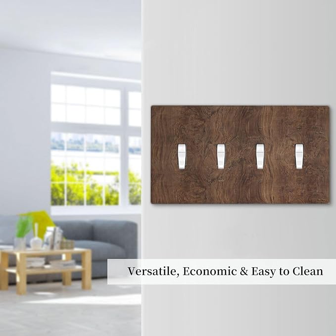 Light Switch Covers Rustic Vintage Wood Grain Brown Quad Toggle 4 Gang Wall Plate Electrical Faceplate Decorative Switch Plates for Farmhouse Cabin Decor