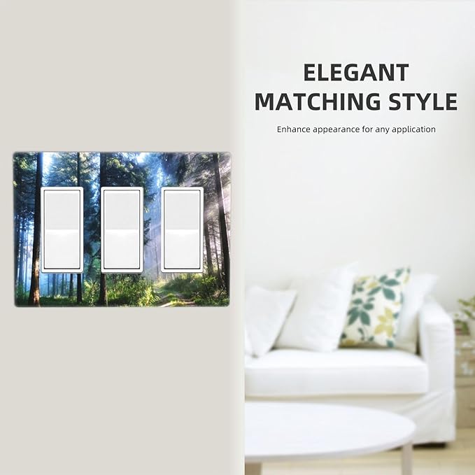 Green Landscape Forest Tree 3 Gang Triple Rocker/Decora Light Switch Wall Plate Cover Decorative Electrical Faceplate Switchplate for Bathroom Living Room Decor