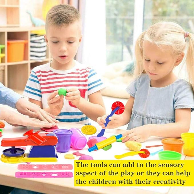 32-Piece Dough Tool Set for Kids – Dough Play Tools with Molds, Rollers, Extruder, Cutters & Scissors –Clay Tools for Creative Play (Random Colors)