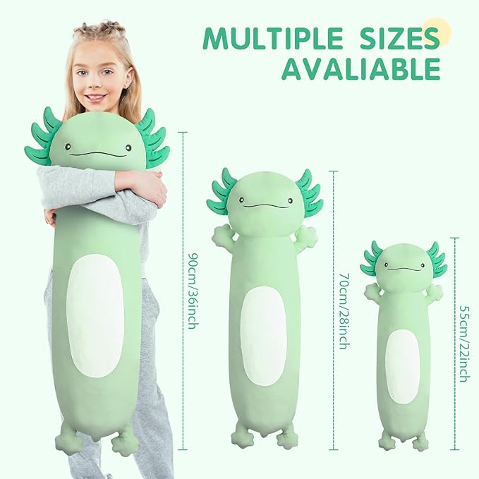Dalmao 36" Giant Green Axolotl Stuffed Animal, Cute Soft Long Axolotl Plush Large Body Pillow Big Squishy Plushies Toy, Gift for Kids, Boys, Birthdays