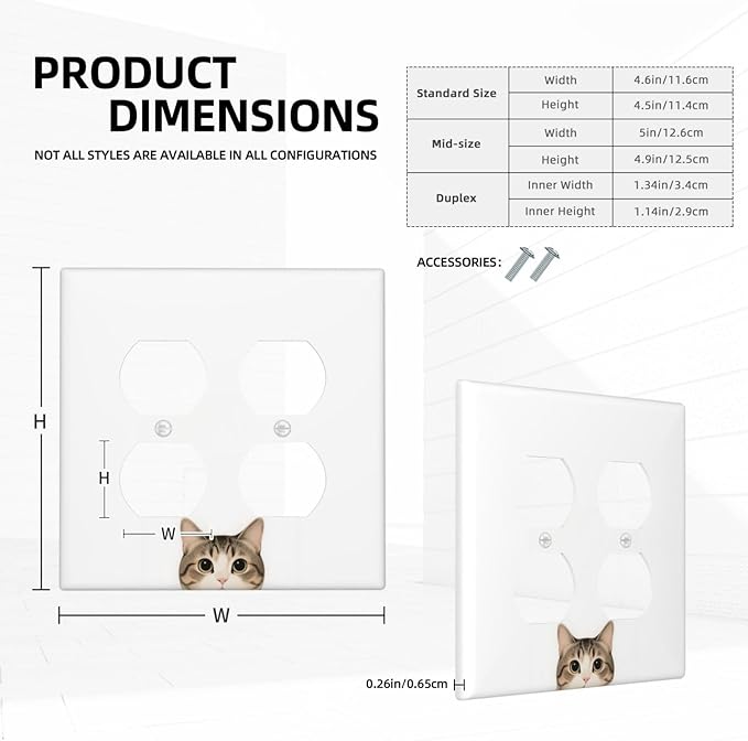 Cat Double Duplex Receptacle Outlet Cover Wall Plate Decorative 2 Gang Light Switch Covers Electrical Switchplate Home Decorate Faceplat for Bathroom Bedroom Kitchen Room 4.5 x 4.5 Inch