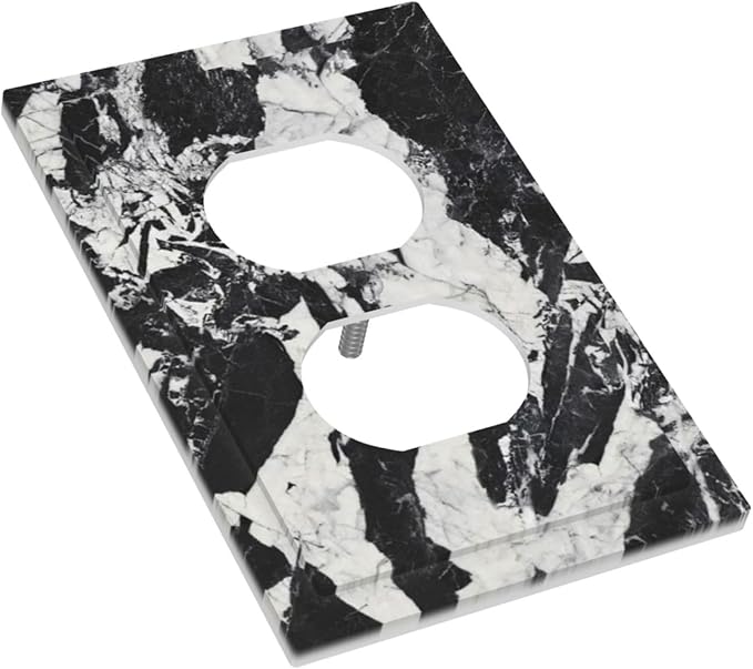 Black White Marble Abstract Luxury Outlet Covers 1 Gang Duplex Light Switch Cover Decorative Switch Plates Electrical Receptacle Faceplate Wall Plate for Bathroom Kitchen Decor