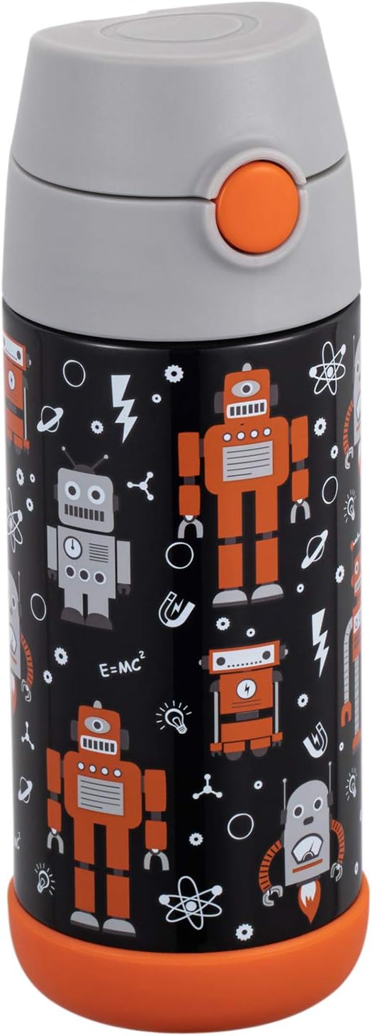 Snug Insulated Kids Water Bottle with Straw & Spout – Double-Wall Stainless Steel, Leakproof, Easy-Flip Lid – For School, Travel, Toddlers & Big Kids - Robots, 12oz
