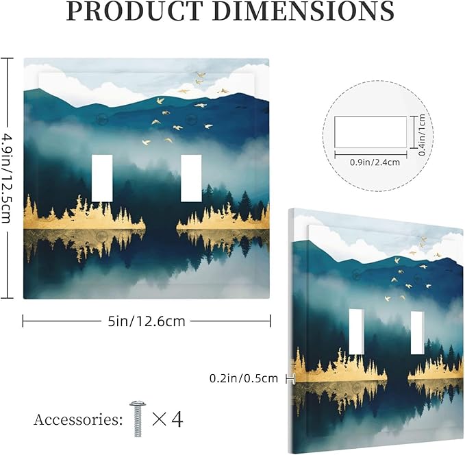 Mountains Landscape Lake Bird Reflection Decorative Switch Plates 2 Gang Double Toggle Outlet Light Switch Cover Wall Plate Electrical Faceplate for Bedroom Living Room Decor