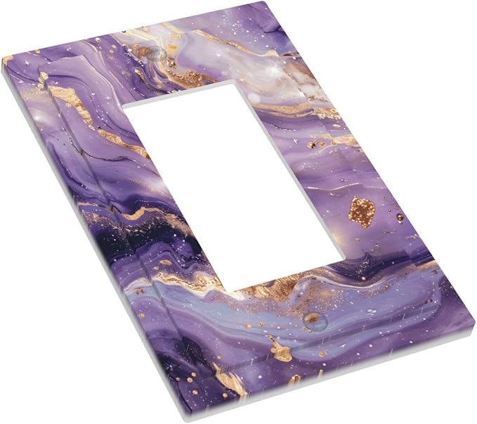 Abstract Purple Gold Marble Texure Luxurious Decorative Outlet Covers 1 Gang Single Rocker Light Switch Cover Plate Wall Plates GFCI Faceplate for Bathroom Living Room Decor