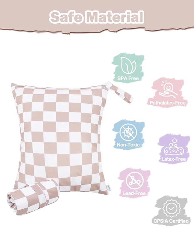 babygoal Waterproof Wet Dry Bag for Swimsuits,Travel, Food Storage, Stroller, Daycare, Baby Diapers, Yoga, Beach, Pool, Wet Clothes-Light Pink Lattice