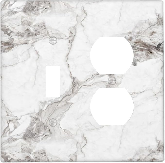 White And Gray Marble Patterns Texture Abstract Print Wallplates 1 Toggle 1 Duplex Switch Plate Electrical GFCI Faceplate Decorative Light Switch Covers for Bathroom Kitchen Decor
