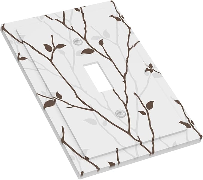 Silhouette Branches 1-Gang Toggle Light Switch Plate, Minimalist Twig & Leaf Rustic Botanical Woodland Decorative Wall Plate for Farmhouse Home Decor