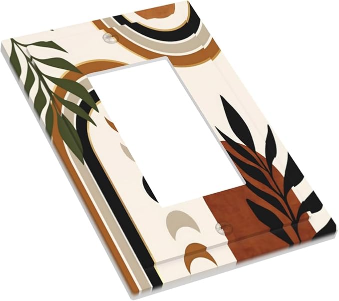 Boho Mid Century Arch Plant Leaves Sun Moon Decorative Outlet Covers 1 Gang Single Rocker Light Switch Cover Plate Wall Plates GFCI Faceplate for Bedroom Living Room Decor