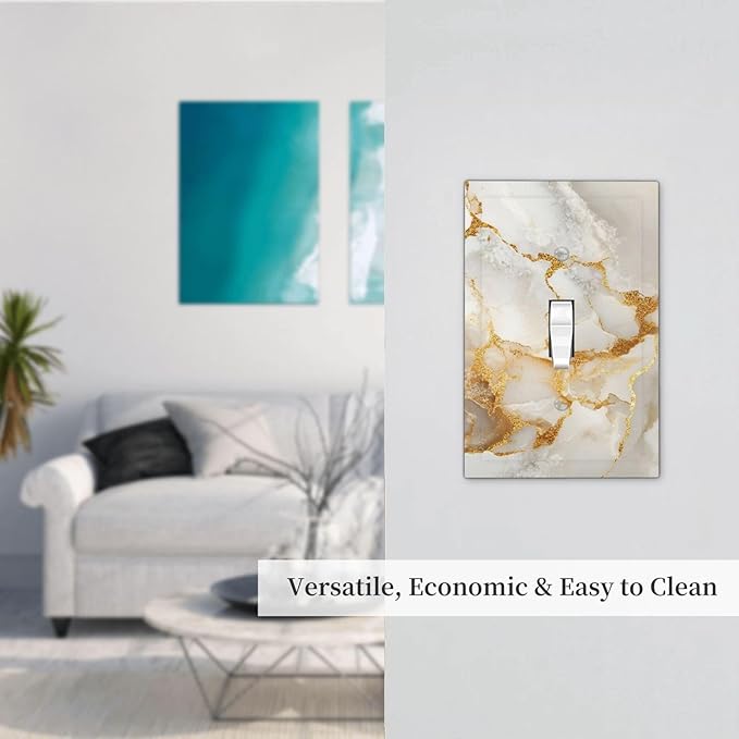 Gold Marble Crack Simple Abstract Print Decorative Light Switch Cover 1 Gang Single Toggle Device Electrical Faceplate Switchplates Decorator Outlet Wall Plate for Bathroom Kitchen Home Decor
